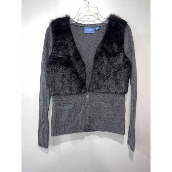 Simply Vera/Vera‎ Wang Women's Faux Fur Cardigan Sweater, Small, Gray & Black - Picture 1 of 8